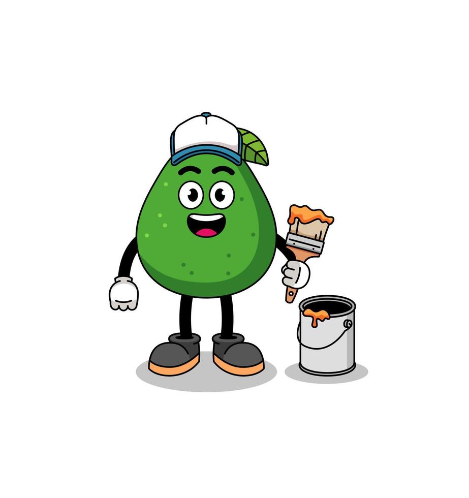 Character mascot of avocado fruit as a painter vector