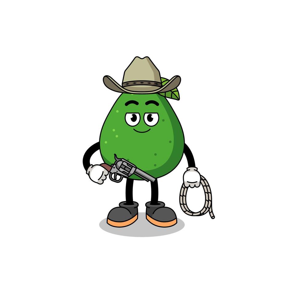 Character mascot of avocado fruit as a cowboy vector