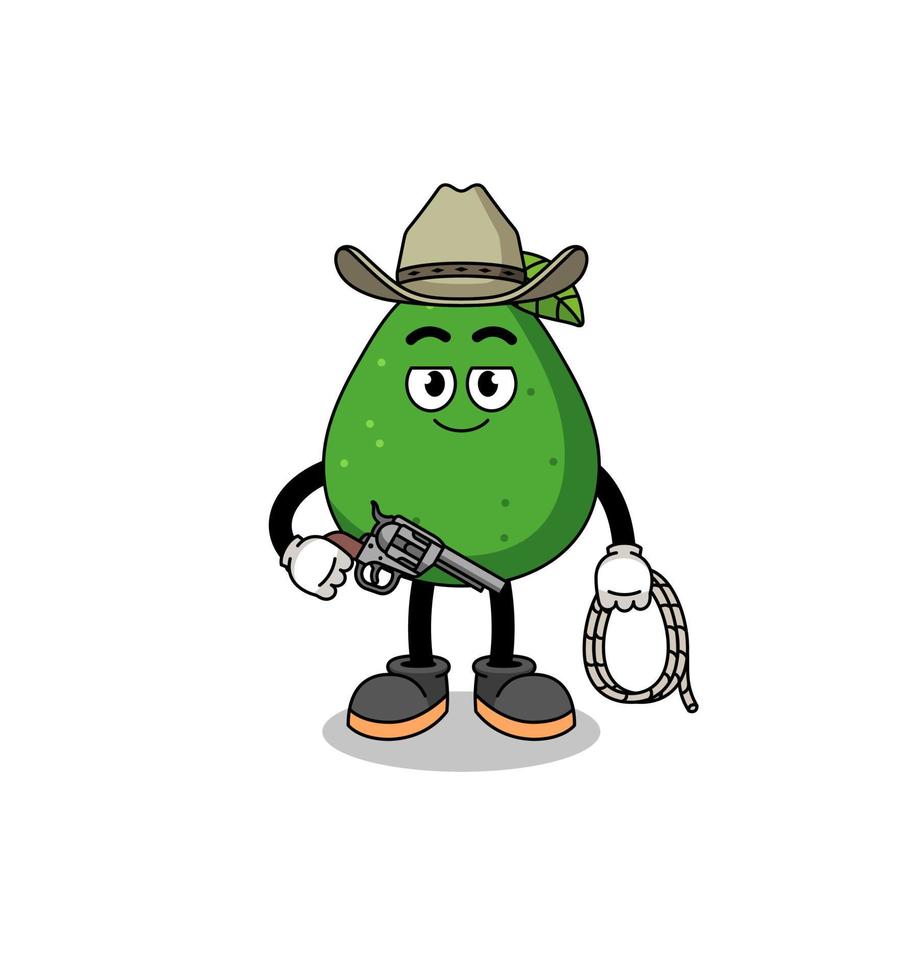 mascota de personaje de aguacate como vaquero vector