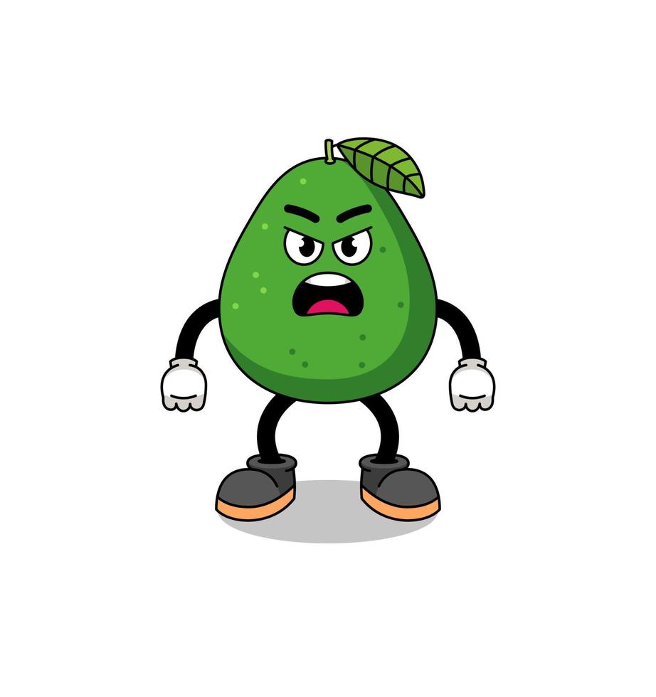 avocado fruit cartoon illustration with angry expression vector