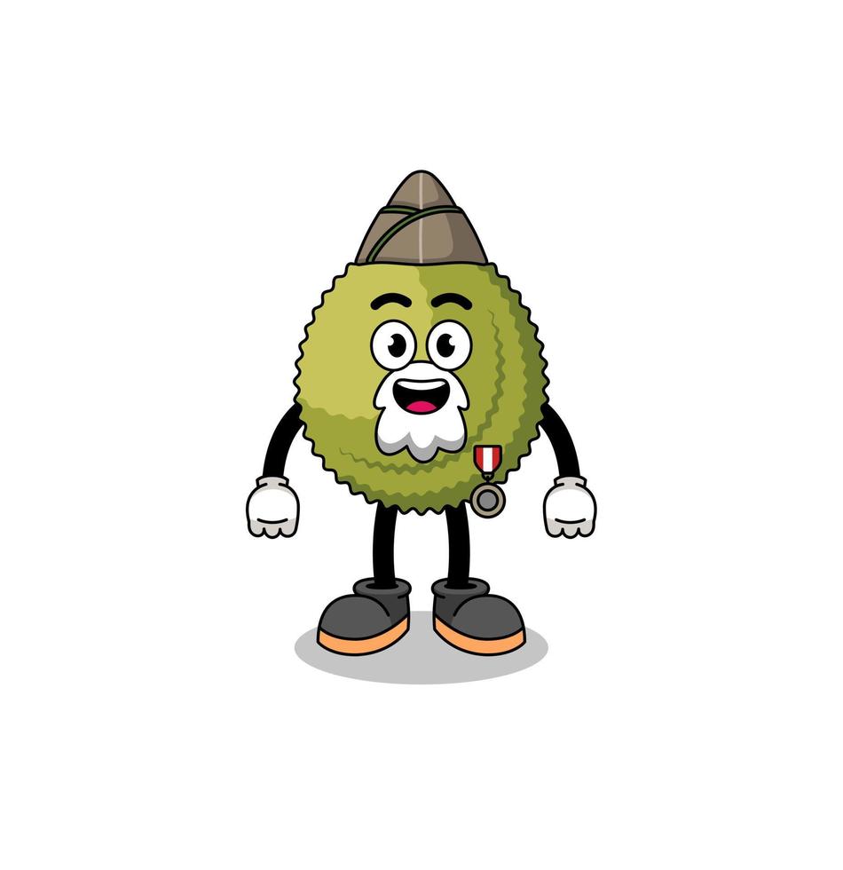 personaje de dibujos animados de fruta durian como veterano vector