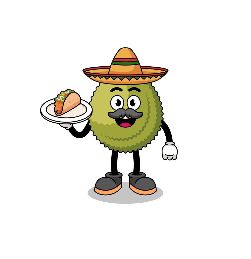 caricatura de personaje de fruta durián como chef mexicano vector