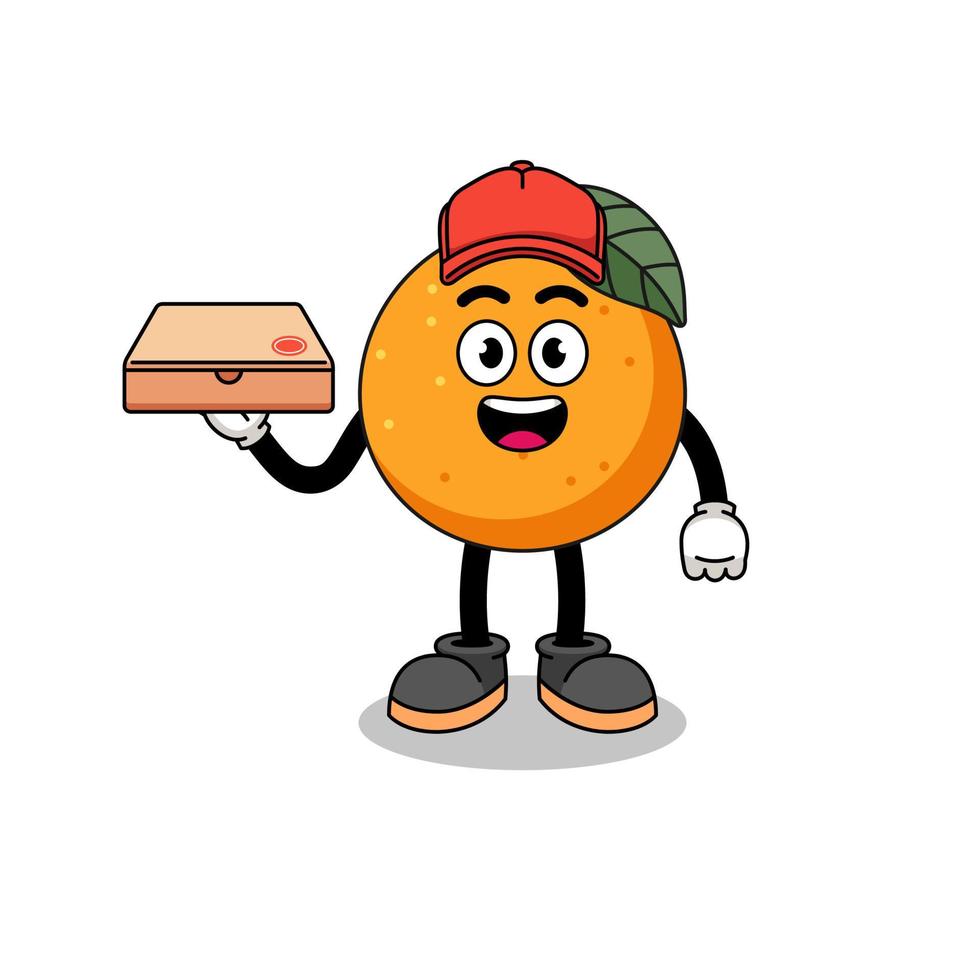 ilustración de fruta naranja como repartidor de pizza vector