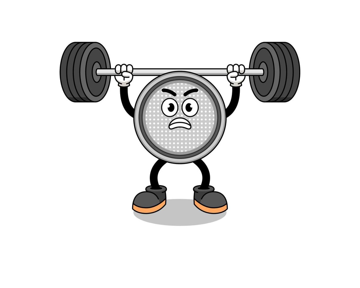 button cell mascot cartoon lifting a barbell vector