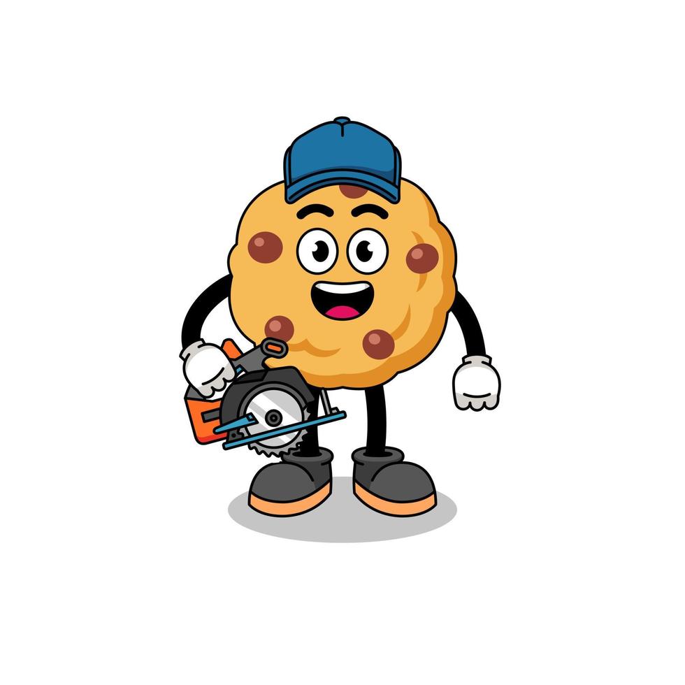 Cartoon Illustration of chocolate chip cookie as a woodworker vector