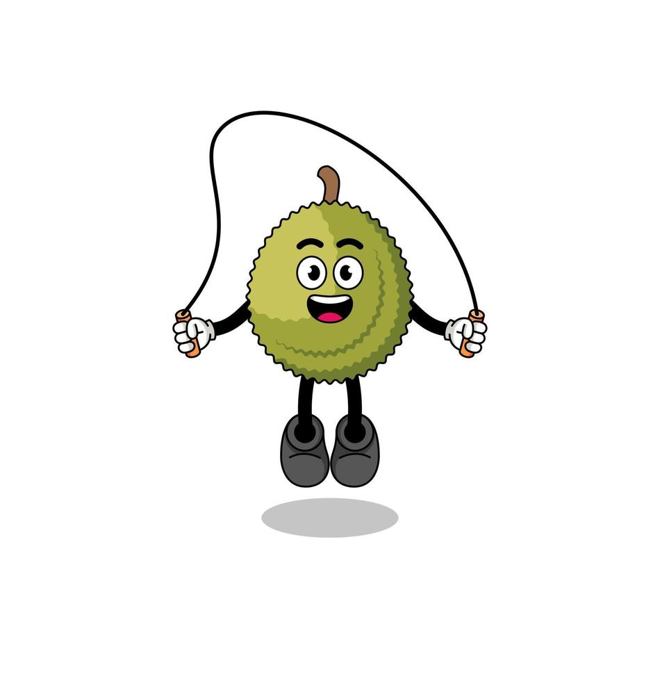 la caricatura de la mascota de la fruta durian está jugando a saltar la cuerda vector