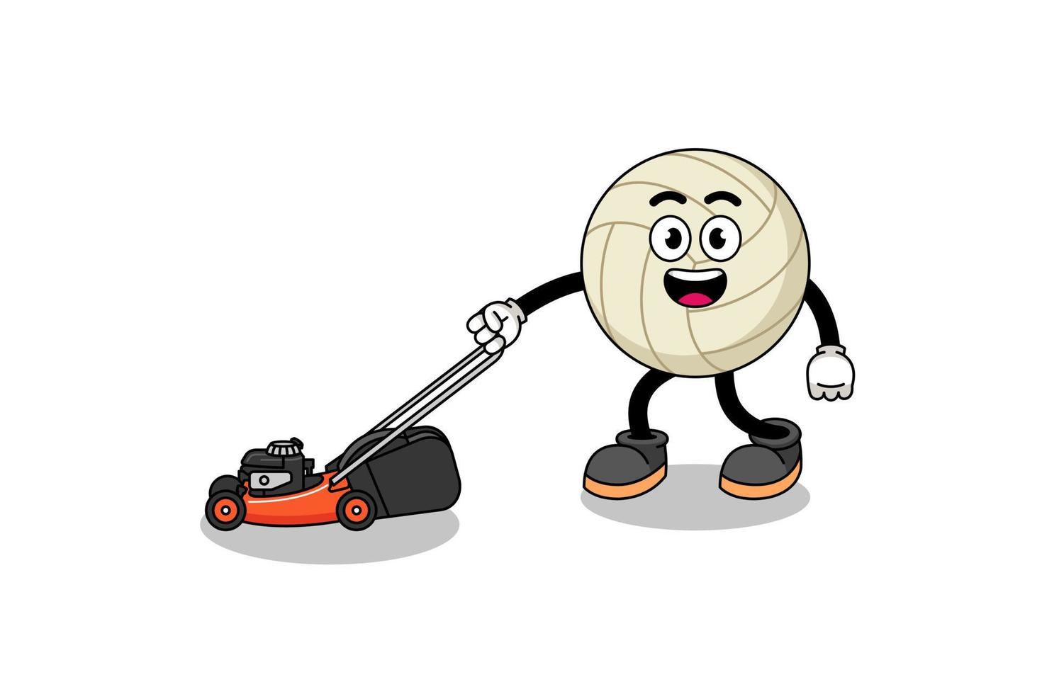 volleyball illustration cartoon holding lawn mower vector