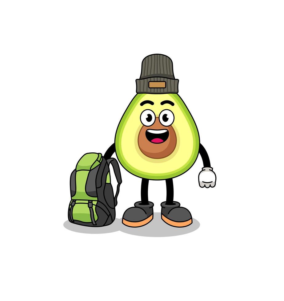 ilustración de la mascota del aguacate como excursionista vector