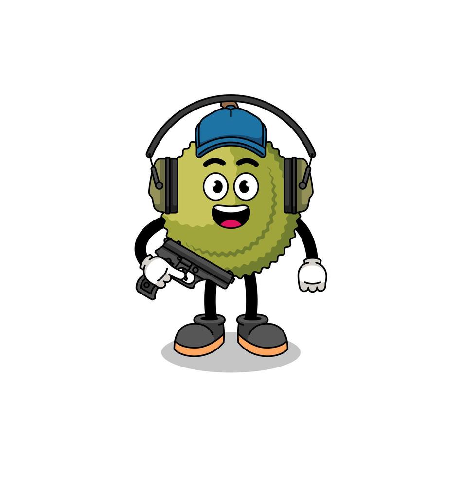 mascota del personaje de la fruta durian haciendo campo de tiro vector