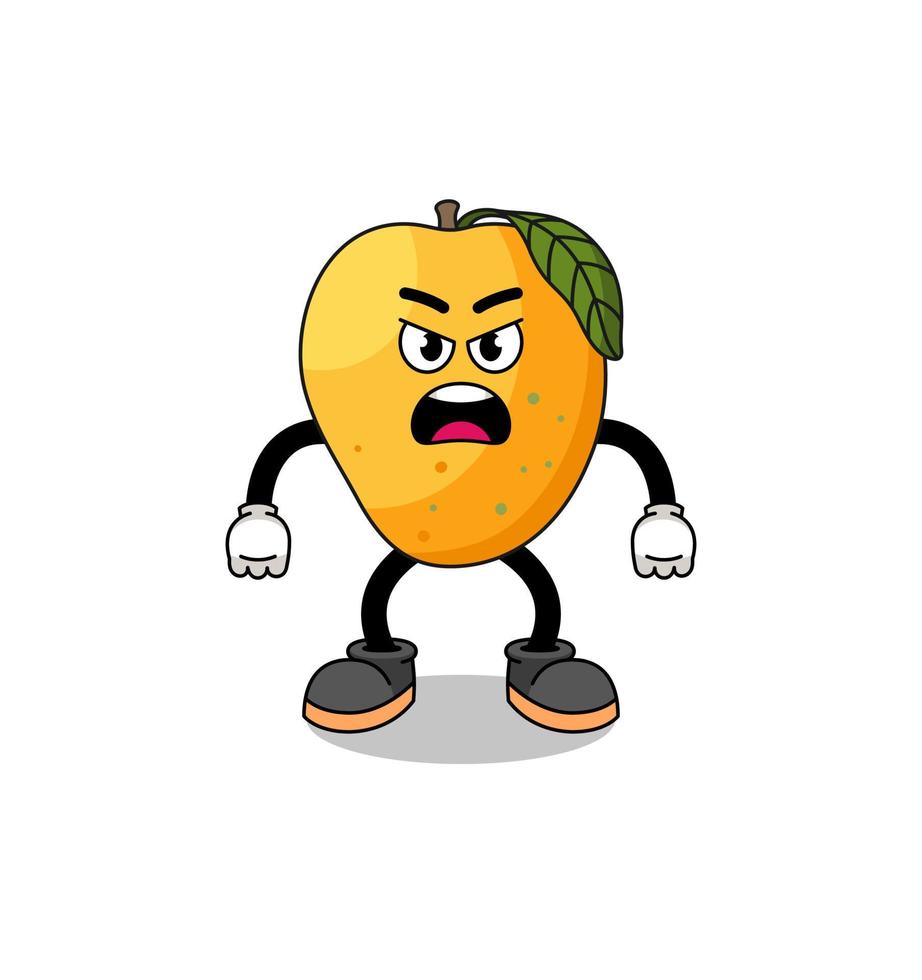 mango fruit cartoon illustration with angry expression vector