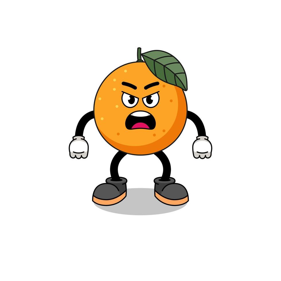 orange fruit cartoon illustration with angry expression vector