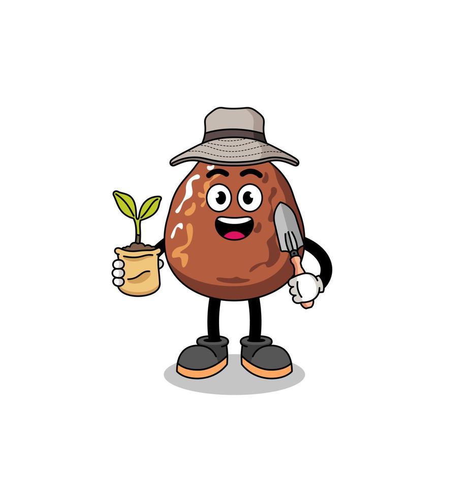 Illustration of date fruit cartoon holding a plant seed vector
