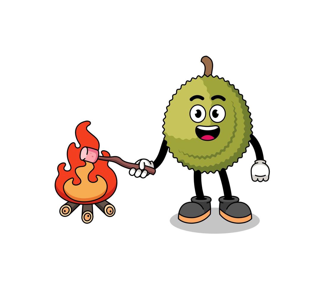 Illustration of durian fruit burning a marshmallow vector