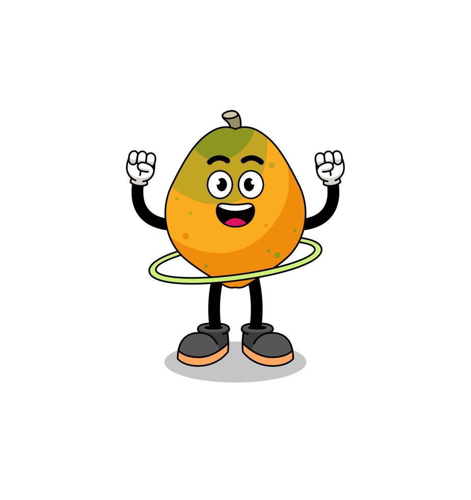 ilustración de personaje de fruta de papaya jugando hula hoop vector