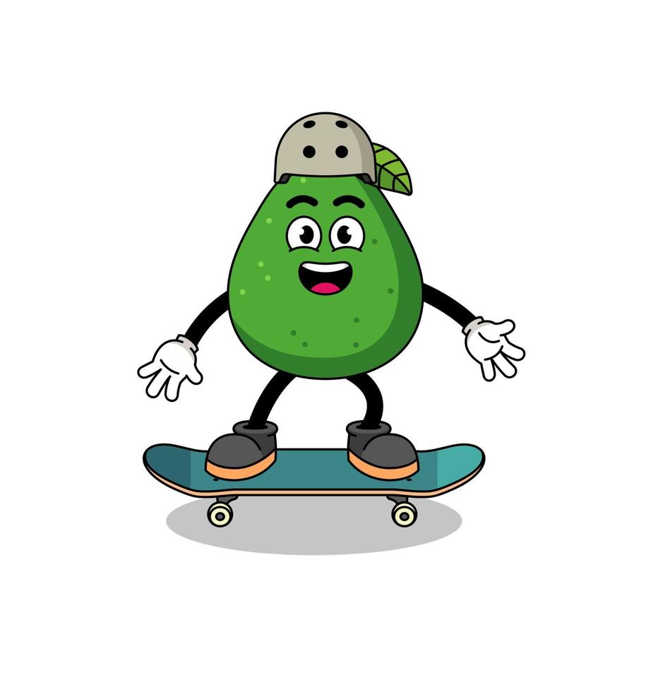 mascota de fruta de aguacate jugando una patineta vector