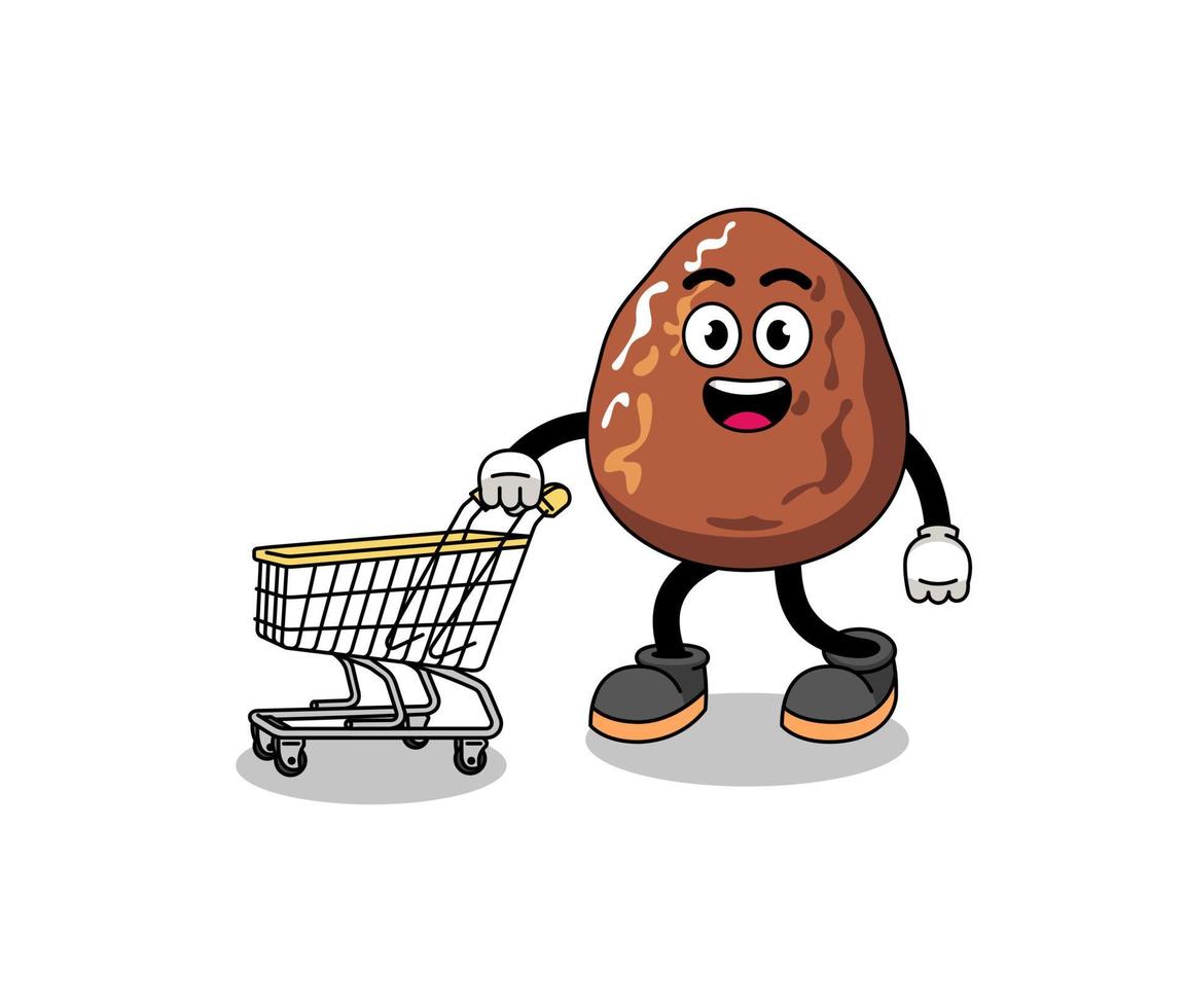 caricatura de fruta de dátil sosteniendo un carrito de compras vector
