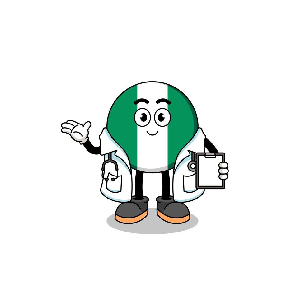 mascota de dibujos animados del médico de la bandera de nigeria vector