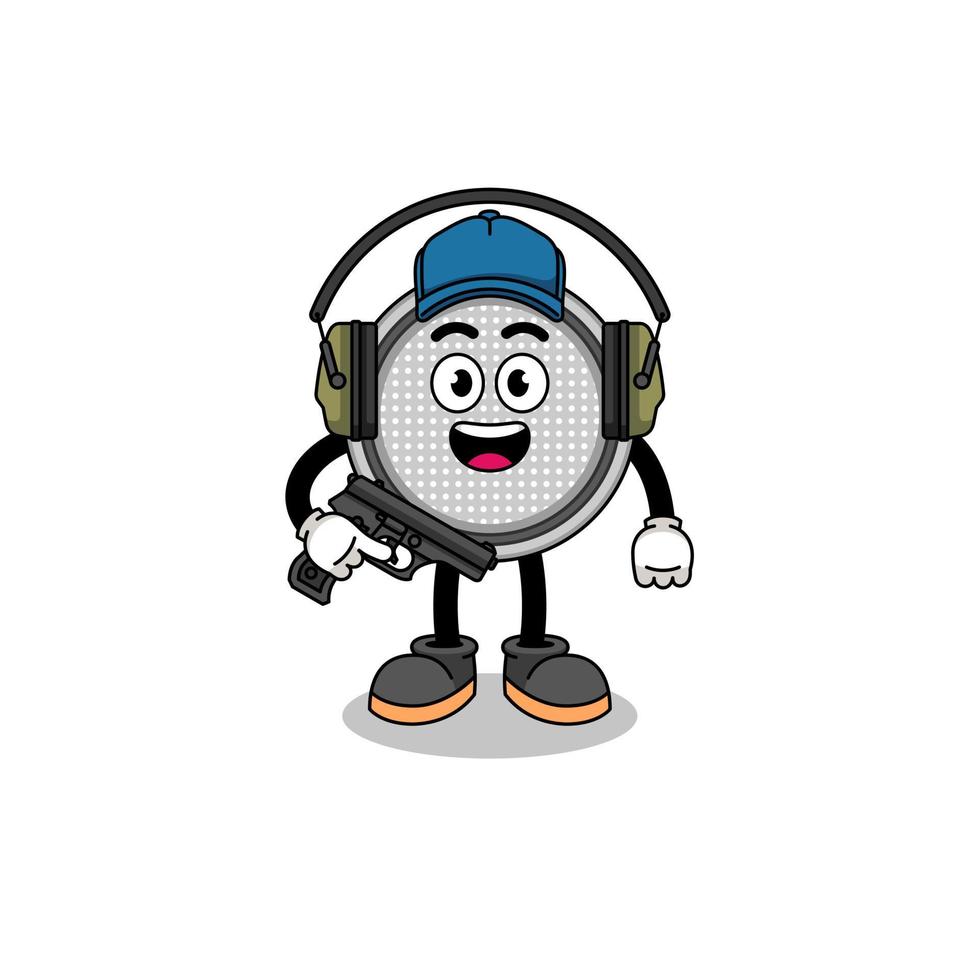 Character mascot of button cell doing shooting range vector