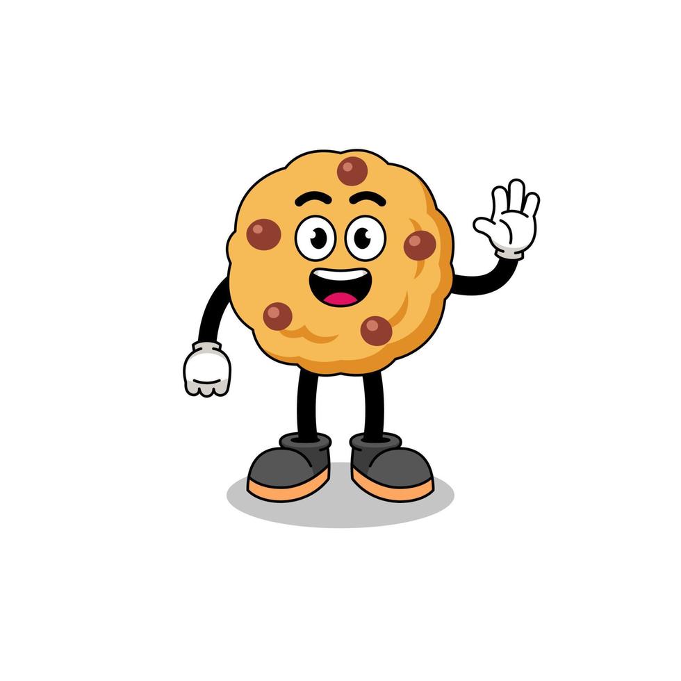 chocolate chip cookie cartoon doing wave hand gesture vector