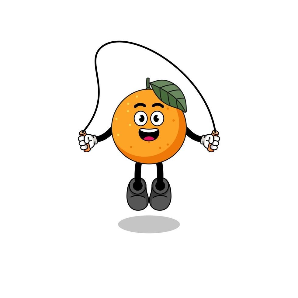 la caricatura de la mascota de la fruta naranja está jugando a saltar la cuerda vector