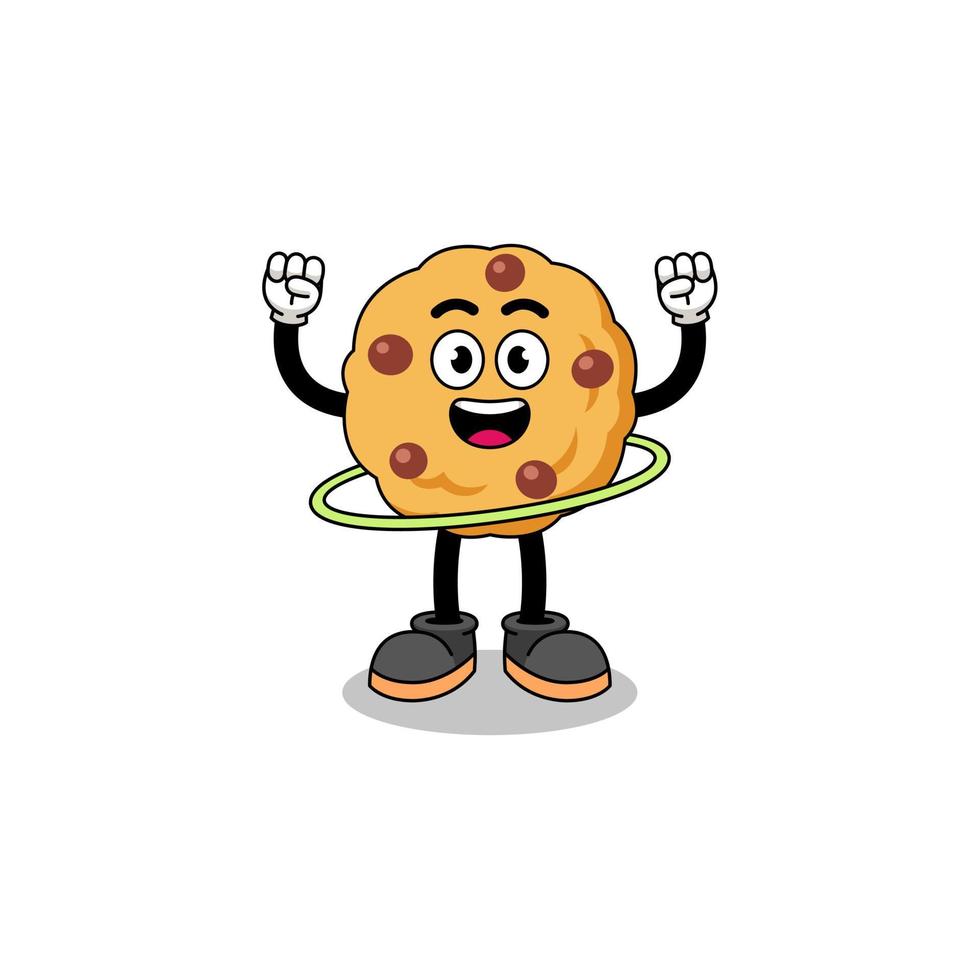 ilustración de personaje de galleta con chispas de chocolate jugando hula hoop vector