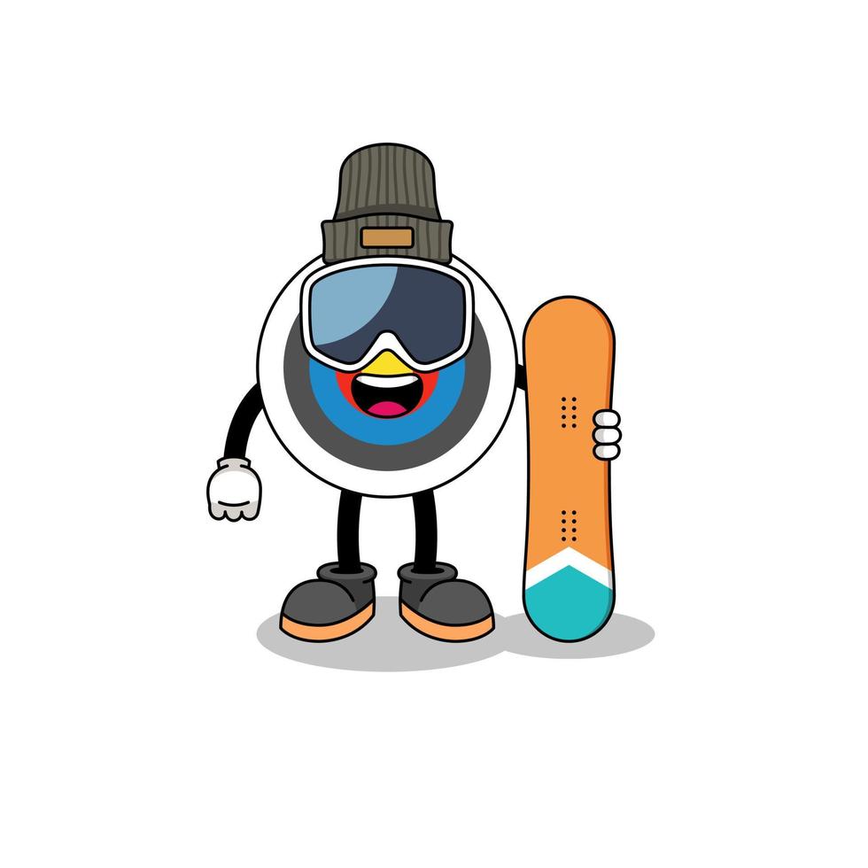 caricatura de la mascota del jugador de snowboard de tiro con arco objetivo vector