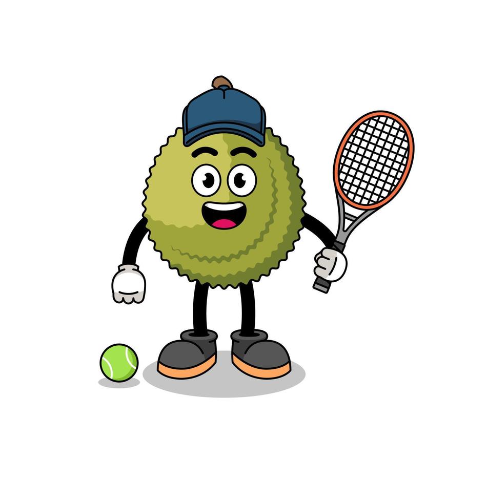 durian fruit illustration as a tennis player vector