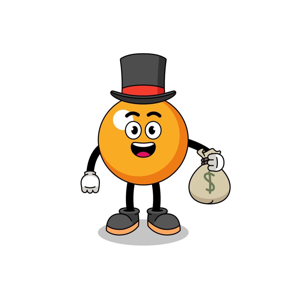 ping pong ball mascot illustration rich man holding a money sack vector