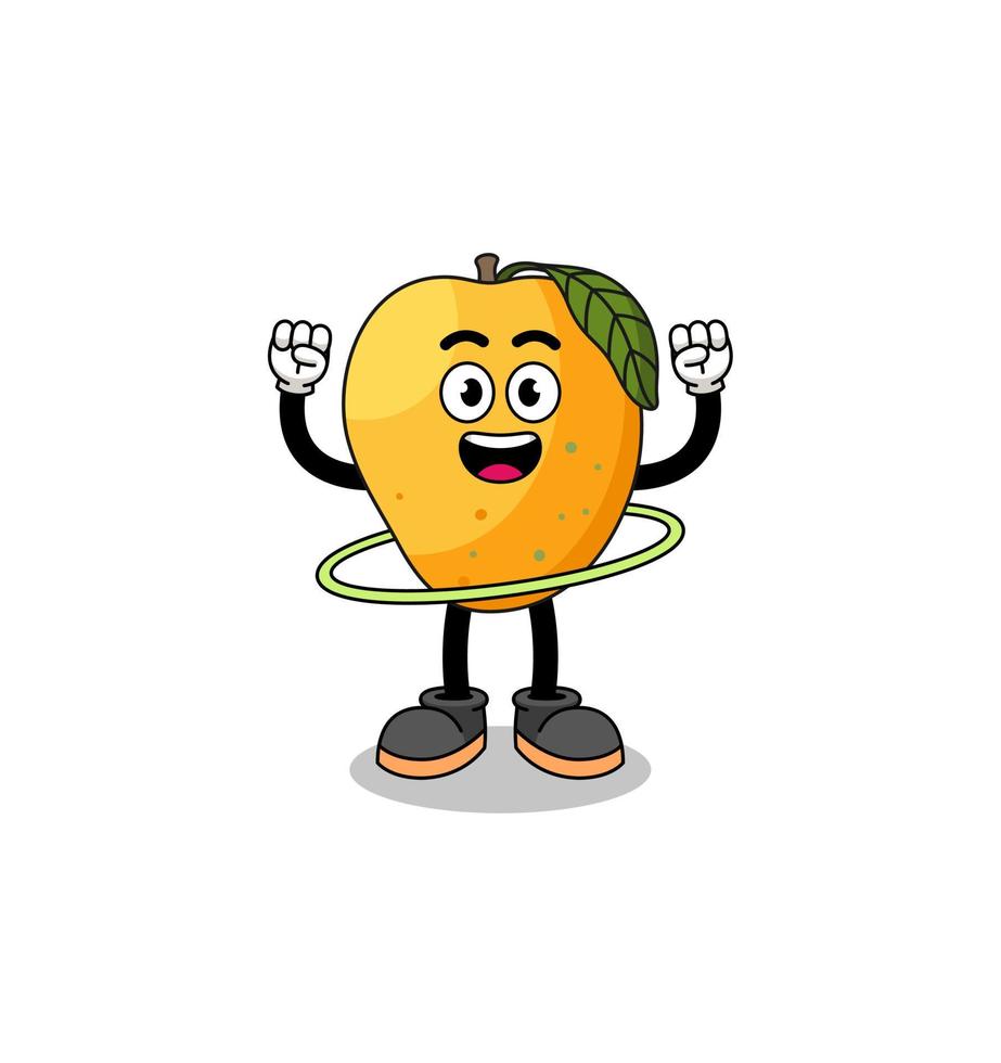 ilustración de personaje de fruta de mango jugando hula hoop vector