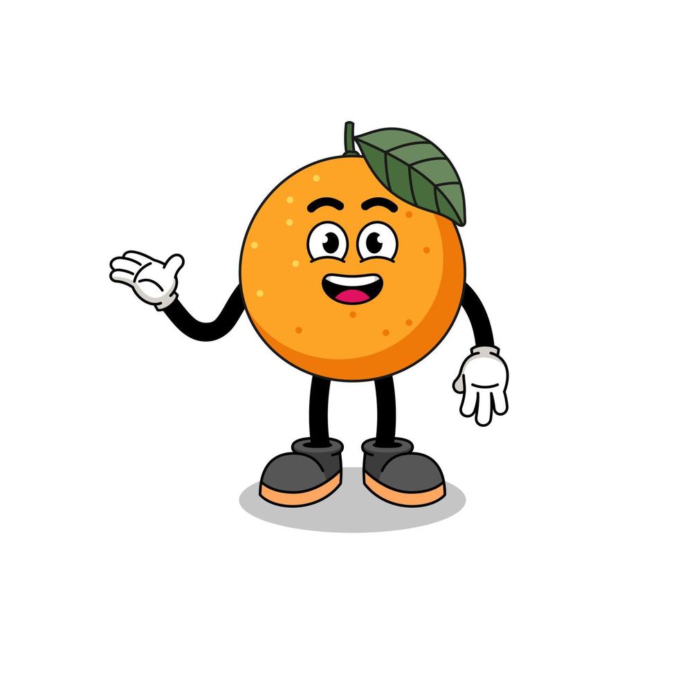 caricatura de fruta naranja con pose de bienvenida vector