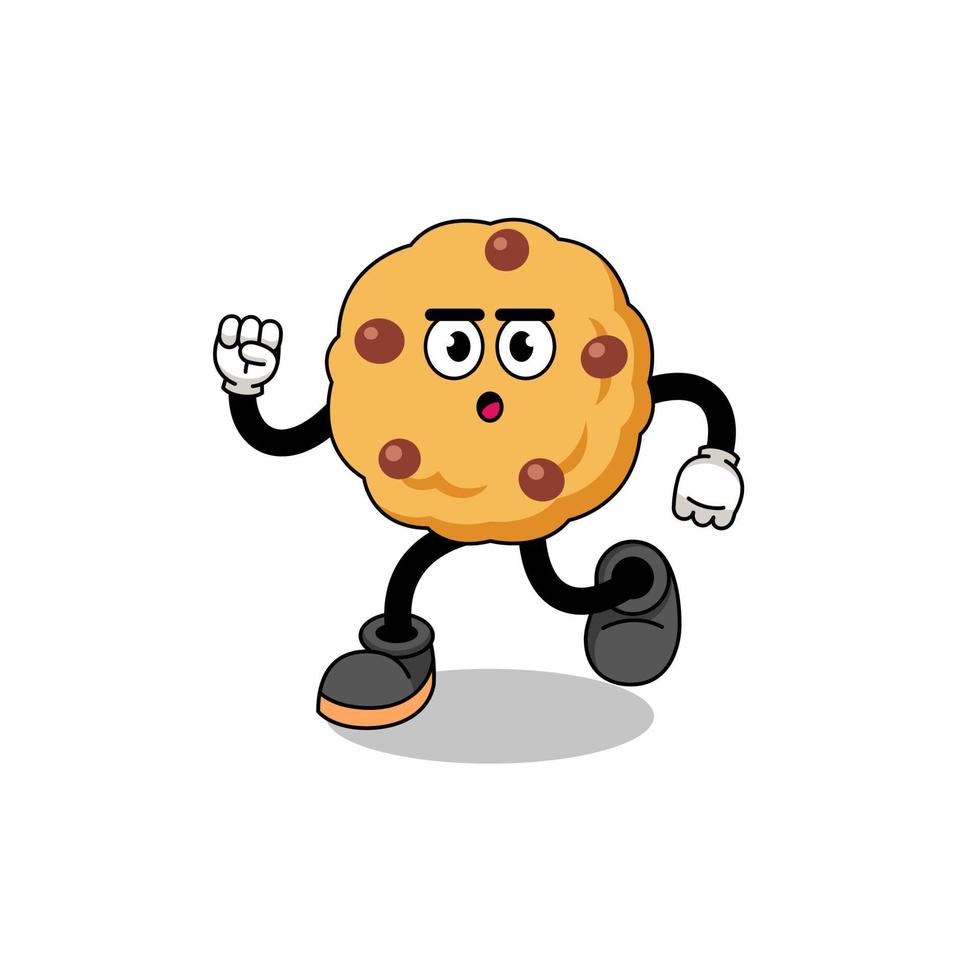 corriendo ilustración de mascota de galleta con chispas de chocolate vector