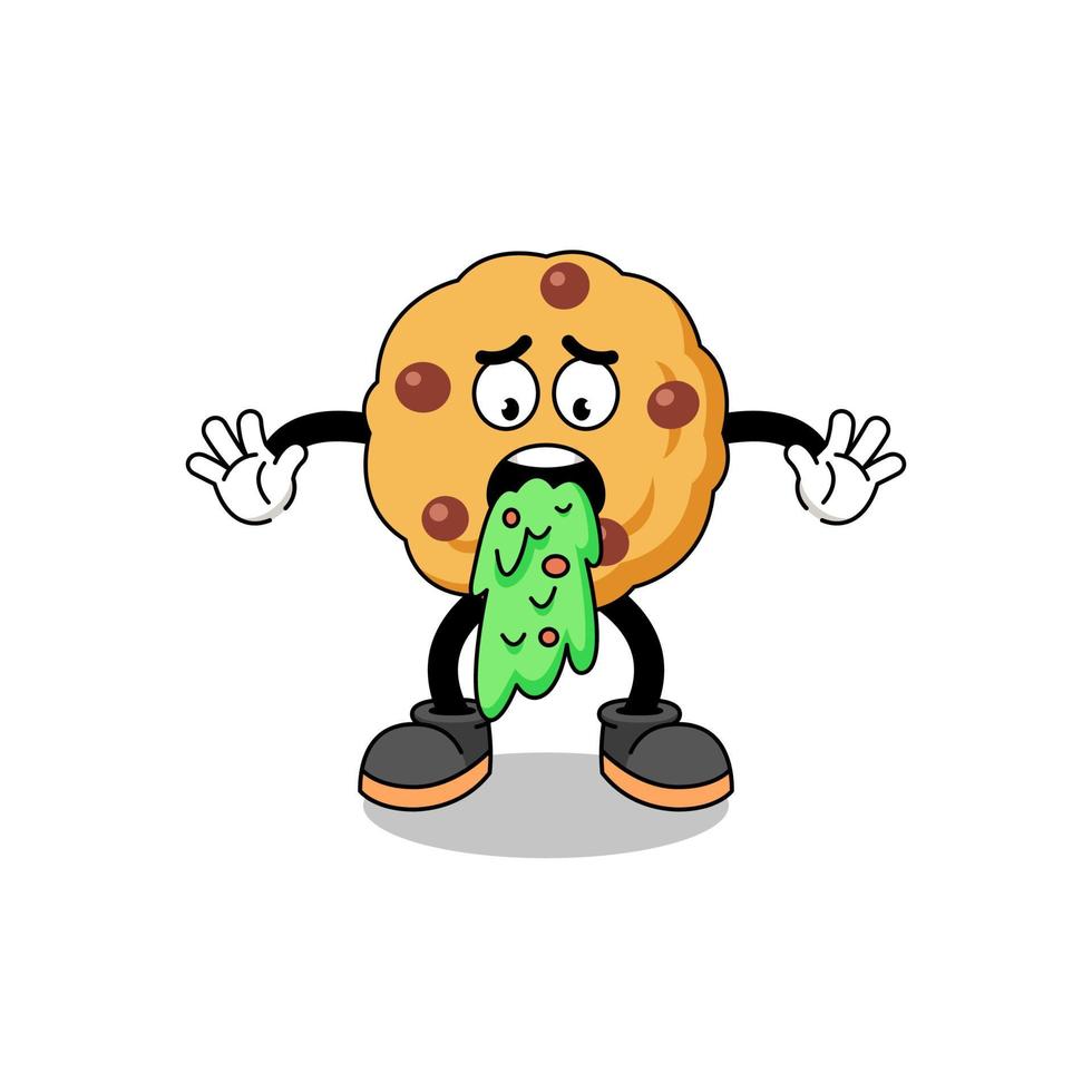 chocolate chip cookie mascot cartoon vomiting vector