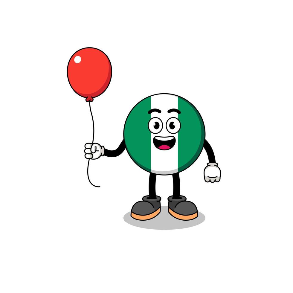 Cartoon of nigeria flag holding a balloon vector