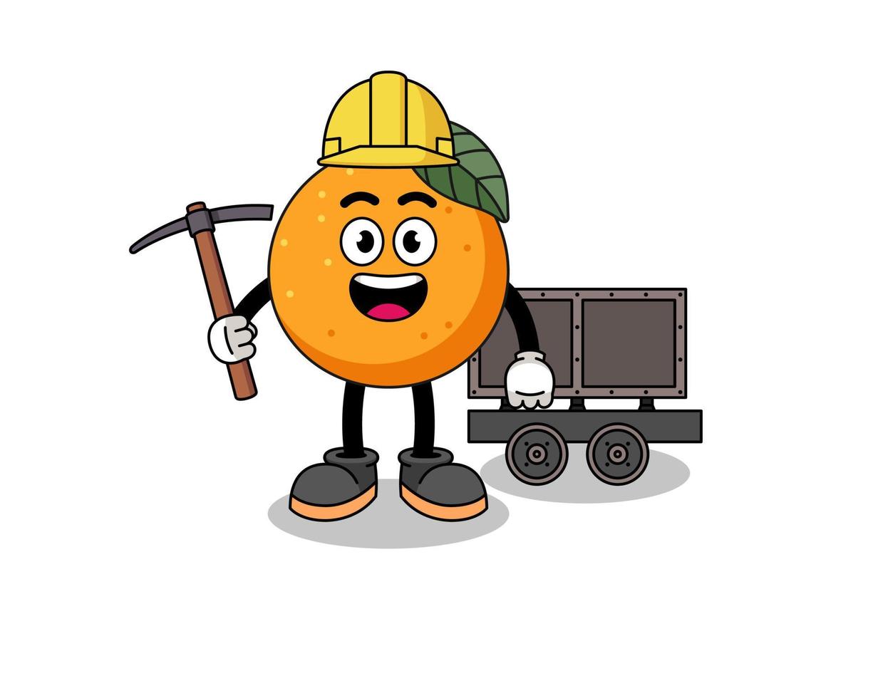 ilustración de mascota de minero de fruta naranja vector