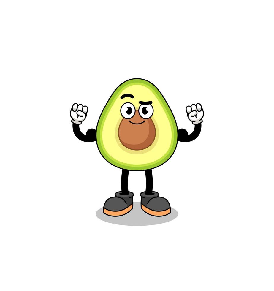 Mascot cartoon of avocado posing with muscle vector