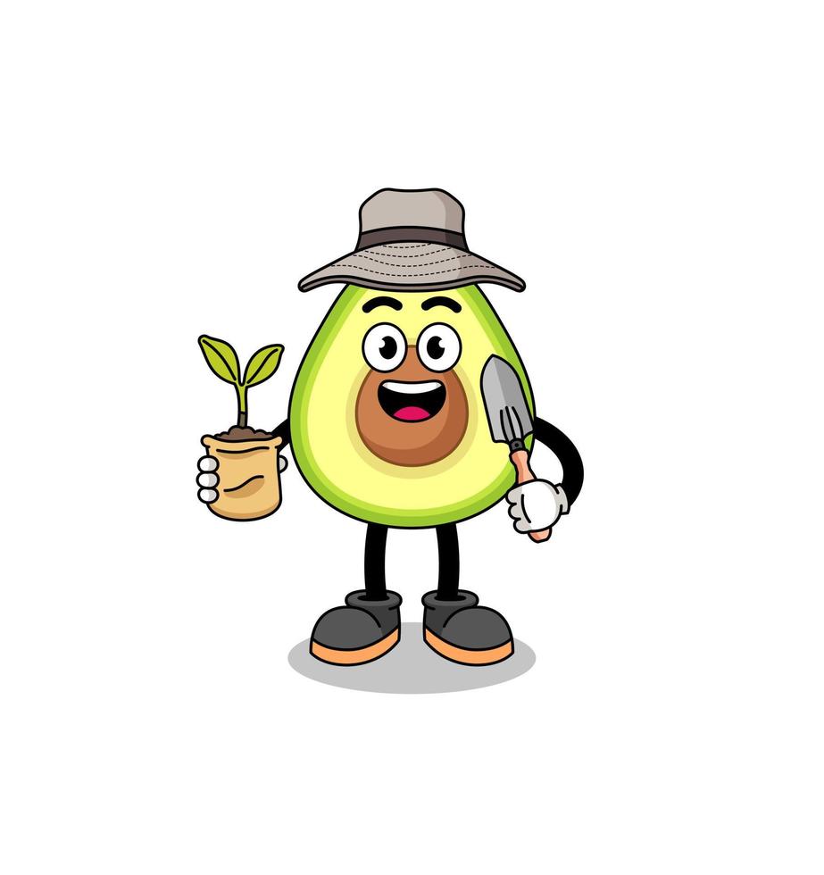 Illustration of avocado cartoon holding a plant seed vector