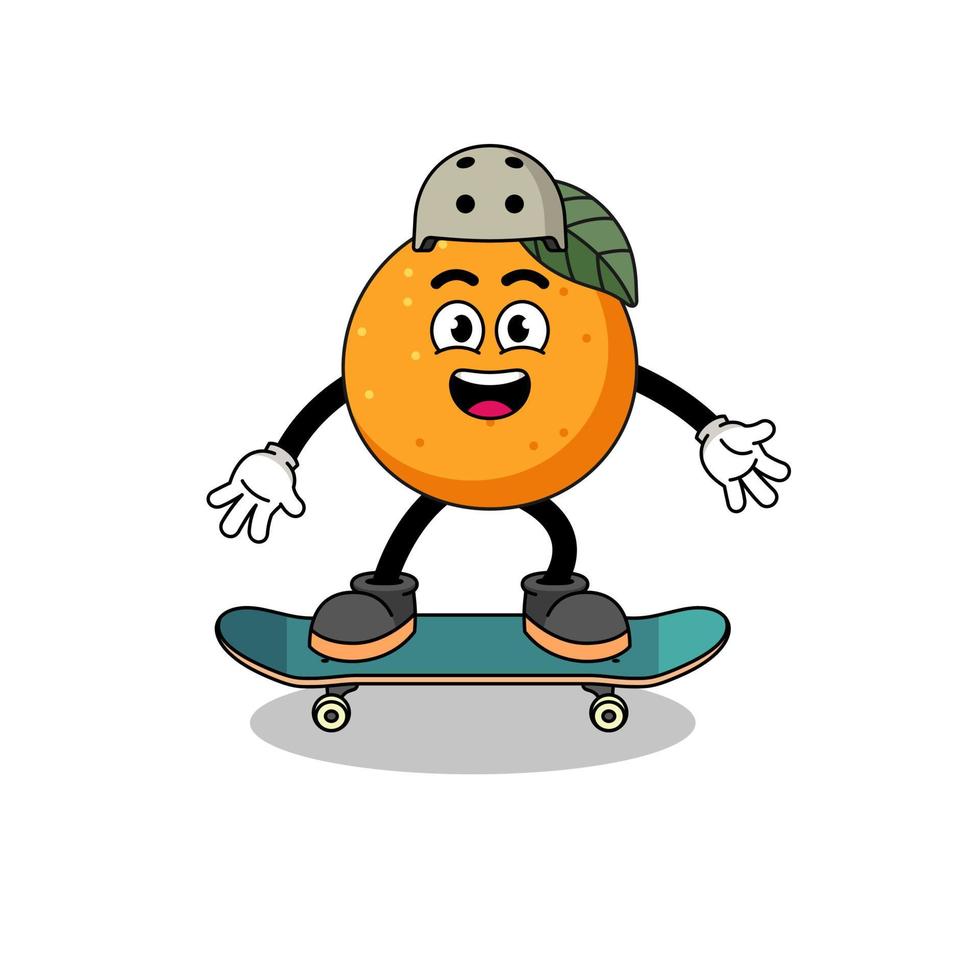 orange fruit mascot playing a skateboard vector