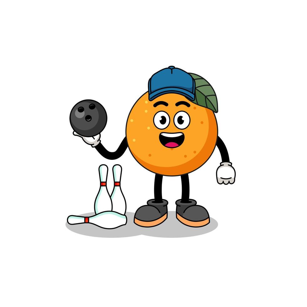 Mascot of orange fruit as a bowling player vector