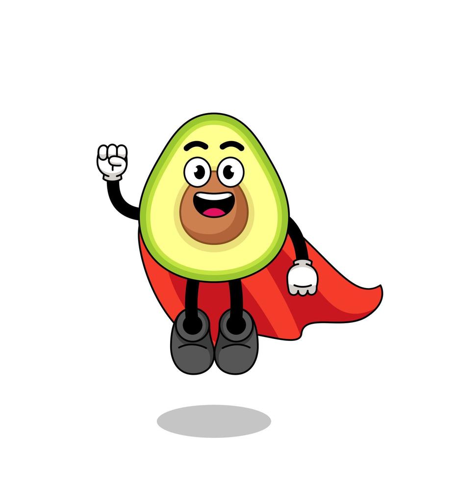 avocado cartoon with flying superhero vector