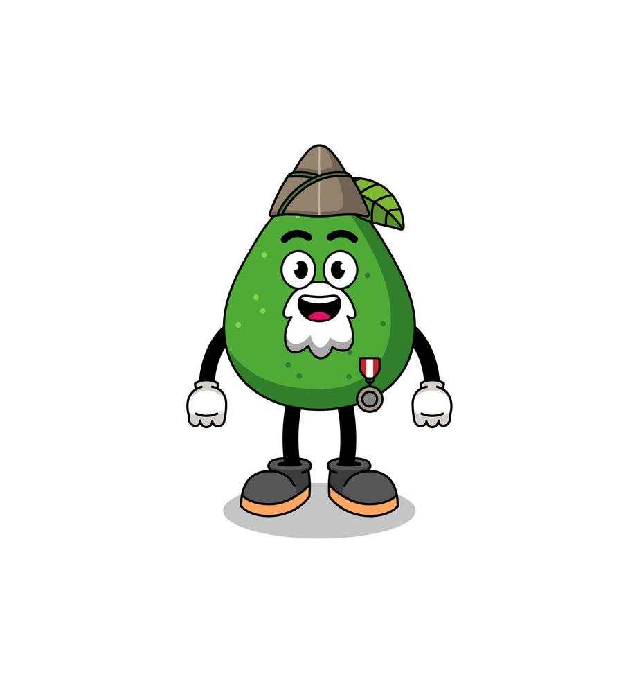 Character cartoon of avocado fruit as a veteran vector