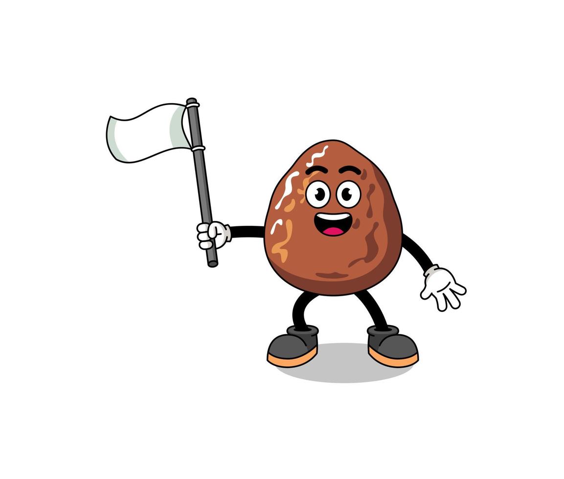 Cartoon Illustration of date fruit holding a white flag vector