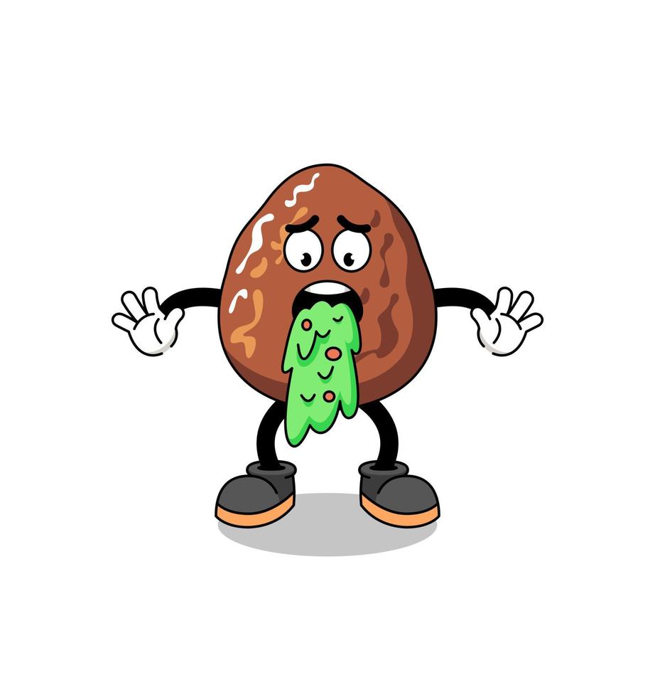 date fruit mascot cartoon vomiting vector