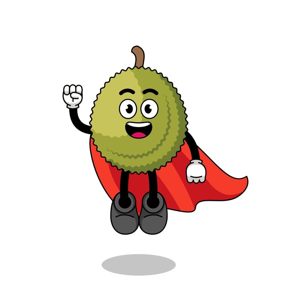 dibujos animados de fruta durian con superhéroe volador vector