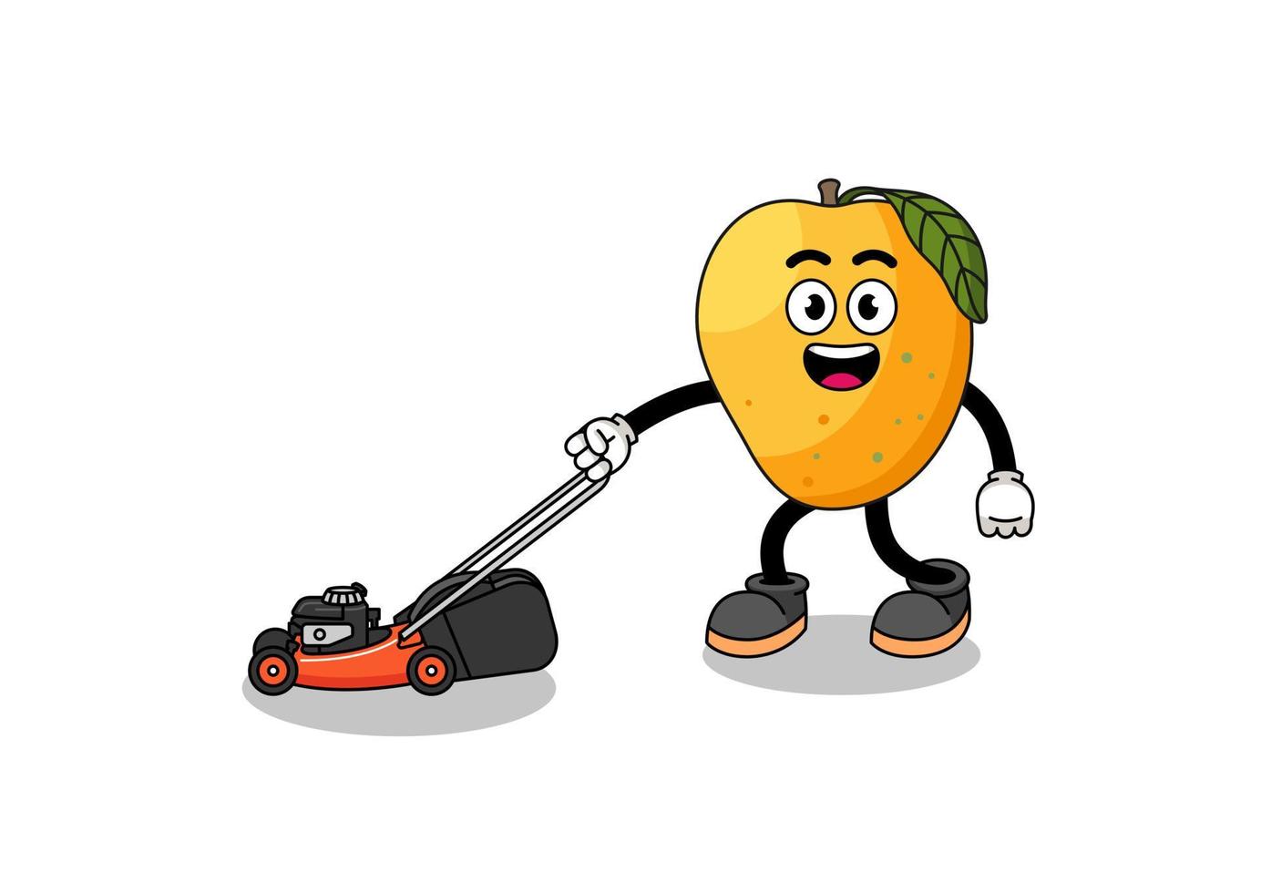 mango fruit illustration cartoon holding lawn mower vector