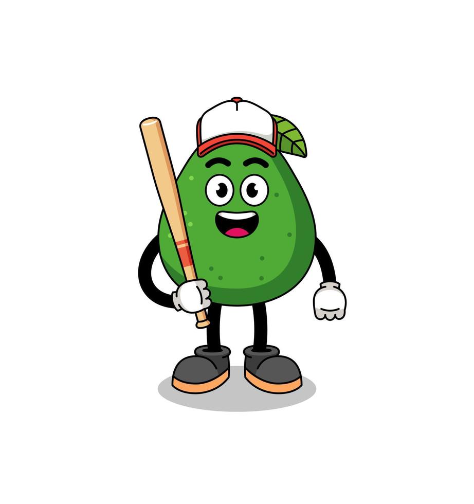 caricatura de la mascota de la fruta del aguacate como jugador de béisbol vector