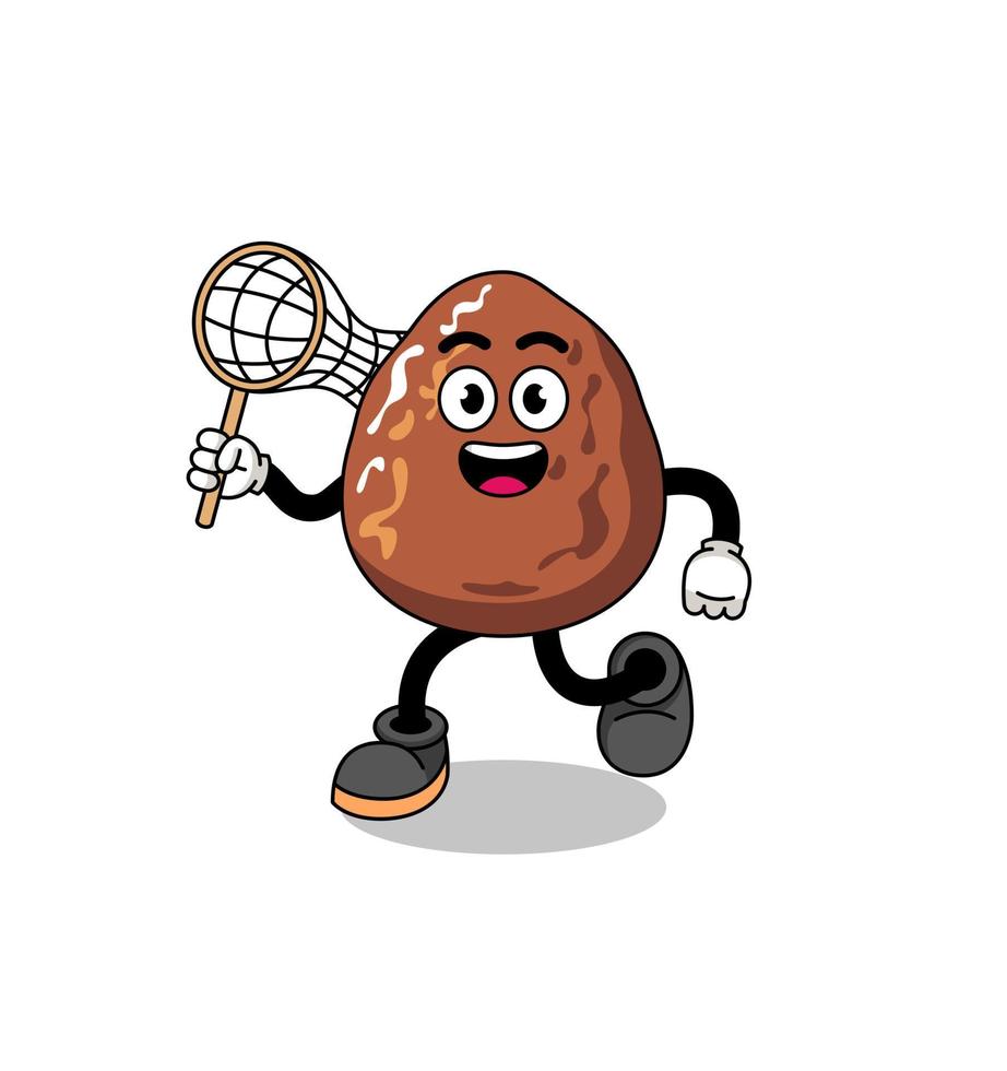 Cartoon of date fruit catching a butterfly vector