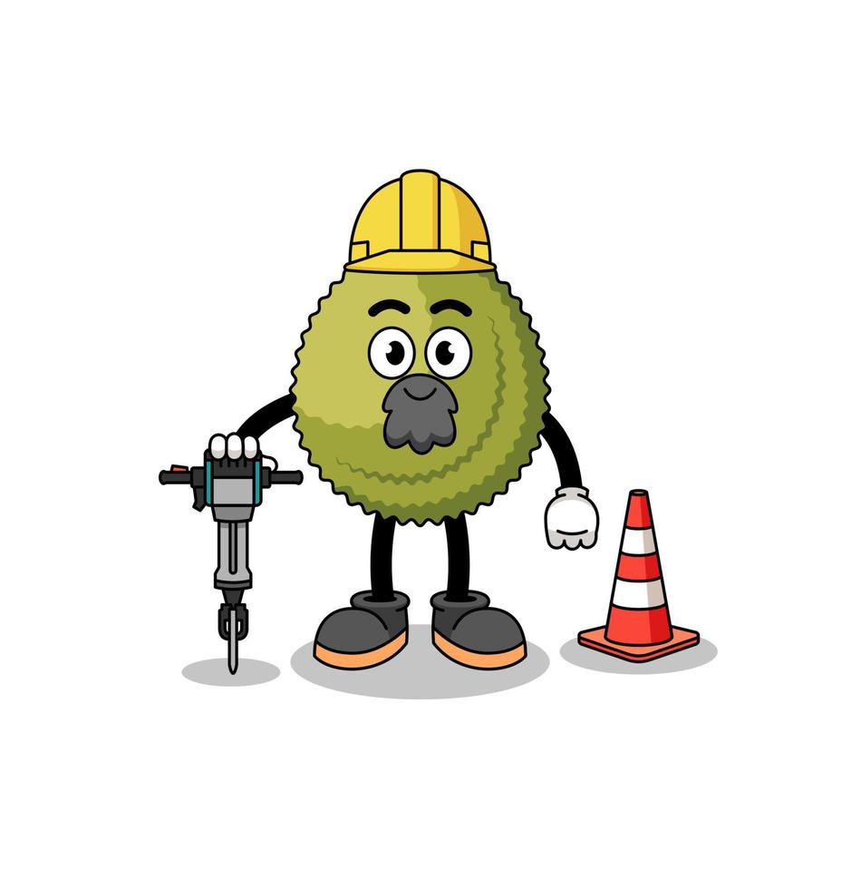 Character cartoon of durian fruit working on road construction vector