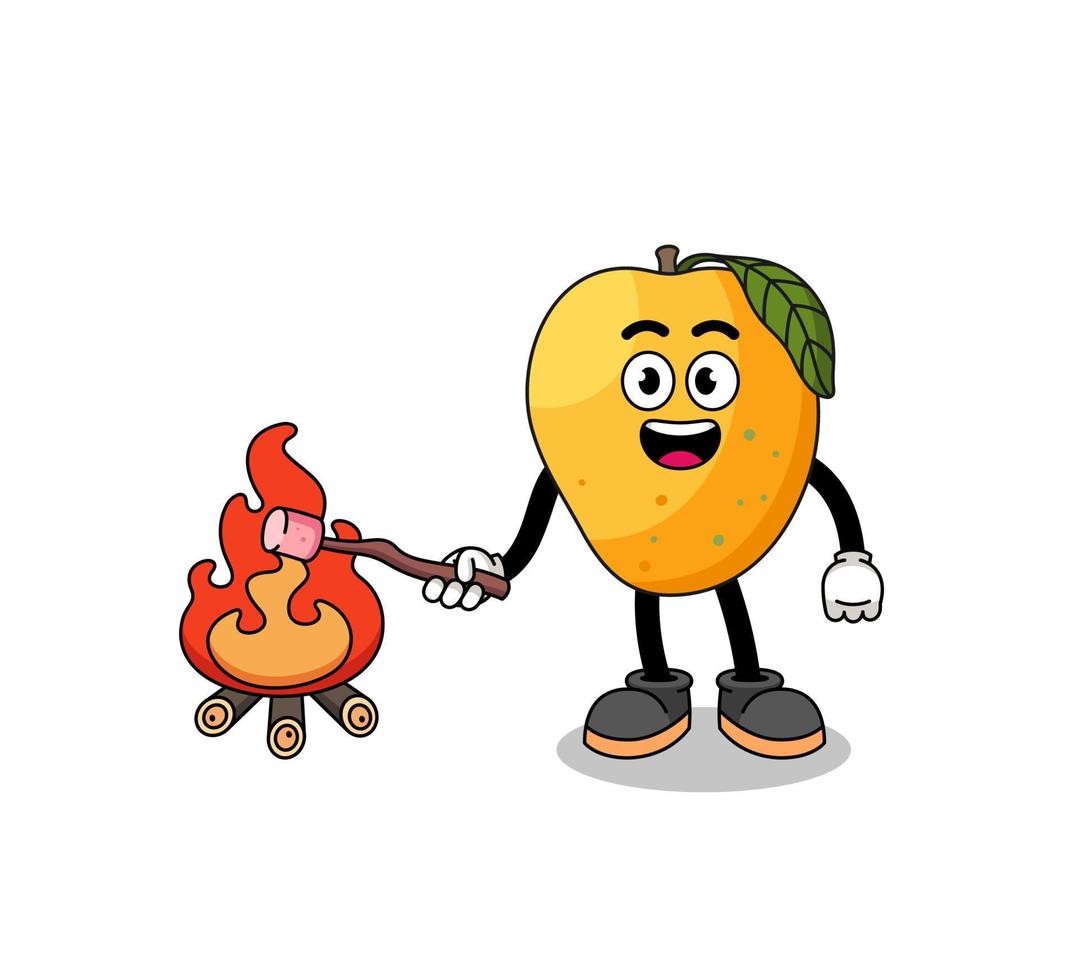Illustration of mango fruit burning a marshmallow vector