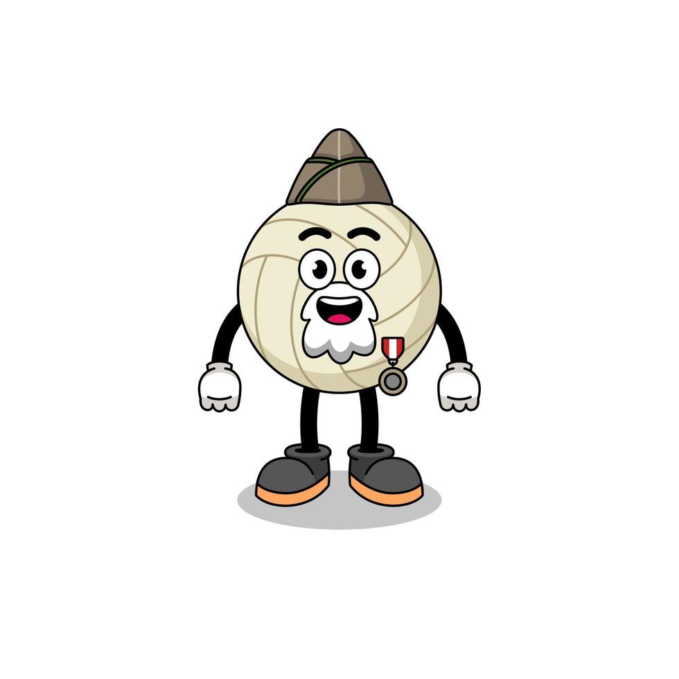 Character cartoon of volleyball as a veteran vector