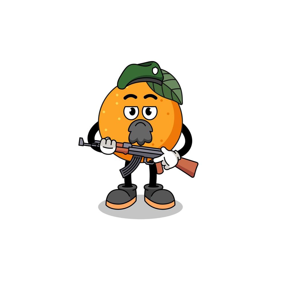 caricatura de personaje de fruta naranja como fuerza especial vector